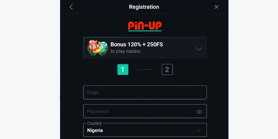 Registration steps in the Pin-Up application